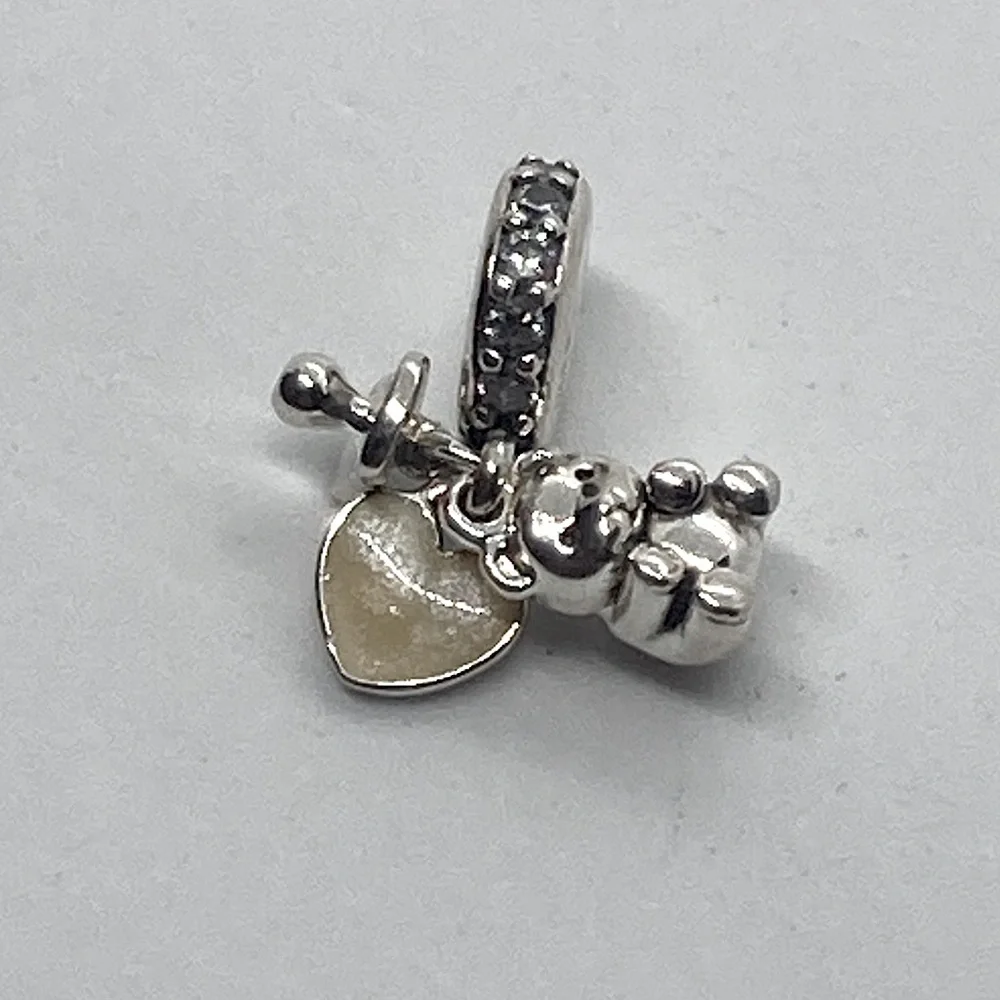 Pandora Sterling Silver CZ Baby Teddy Pacifier Enamel Heart Charm Bead #792100CZ - Picture 2 of 5